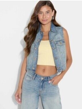 Wild Fable Denim Trucker Vest Size XL NWT Cropped Light Wash